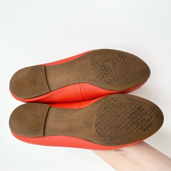 Tory Burch CLAIRE Ballerina Ballet Flat Shoe Samba Leather Logo Orange - Picture 8 of 9